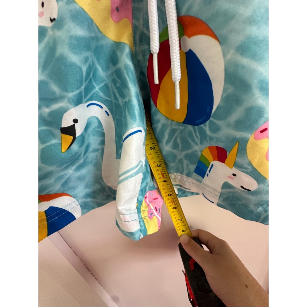 George Mens Blue Pool Float Print Swim Trunks Unicorn Swan Donut Size Large - Picture 6 of 7